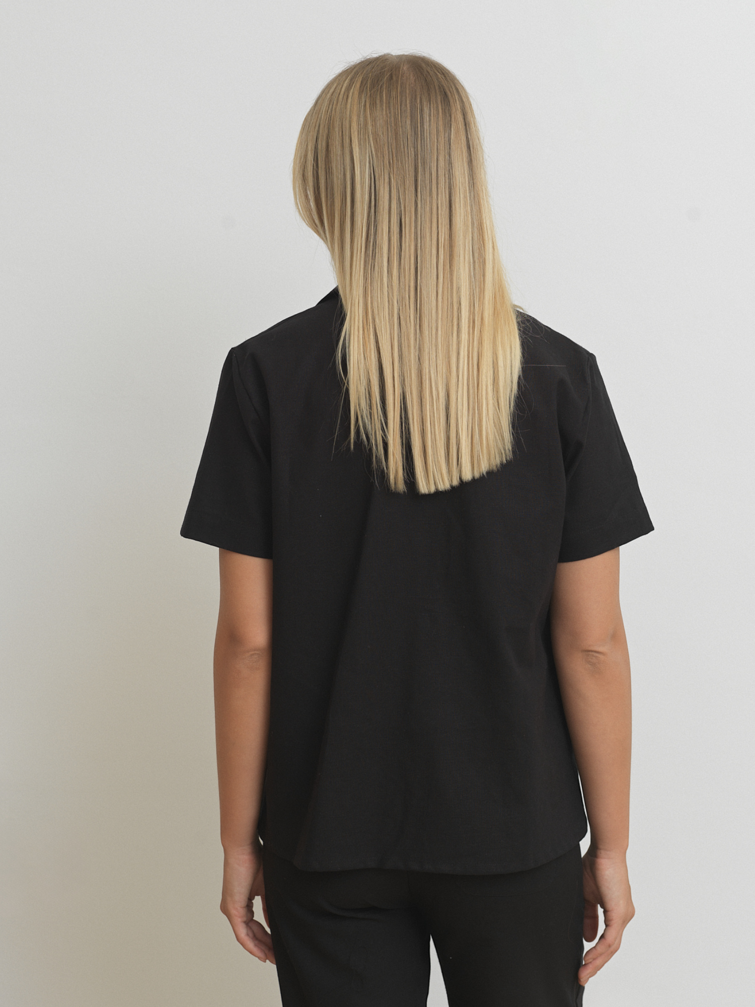 Black Short-Sleeve Cotton &amp; Linen Shirt   | By Signe